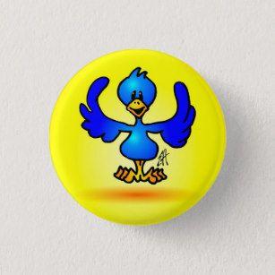 Blue Bird with Yellow Circle Logo - Blue Bird Drawing Round Buttons & Pins Button Pins