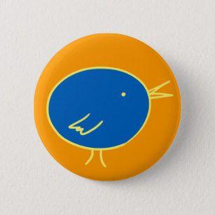 Blue Bird with Yellow Circle Logo - Blue Bird Drawing Round Buttons & Pins Button Pins