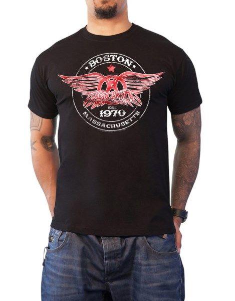 Boston Band Logo - Aerosmith T Shirt Est 1970 Boston band logo new Official Mens Black ...