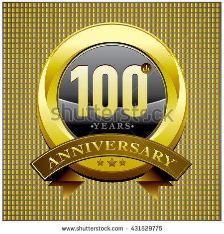 Gold Ribbon Logo - 100Th anniversary logo with gold ribbon. Anniversary signs ...