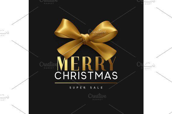 Gold Ribbon Logo - Christmas banner, poster, logo. Luxury gold lettering Merry