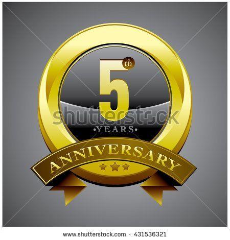 Gold Ribbon Logo - 5th anniversary logo with gold ribbon. Anniversary signs ...