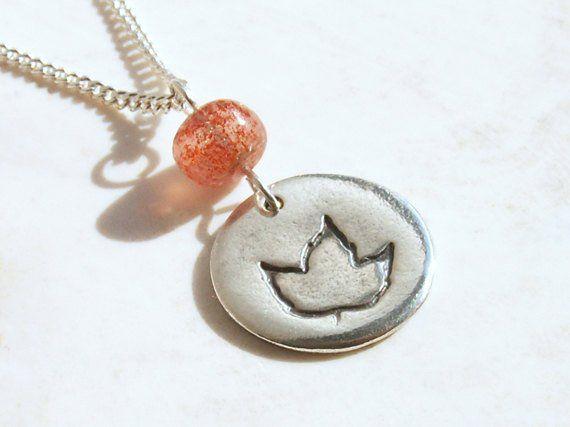 Tiny Orange Leaf Logo - Sunstone Fall Leaf Tiny Orange Leaf Necklace .925 sterling