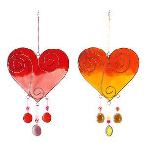 Red Orange Heart Logo - x Red / Orange Stained Glass Love Heart Hanging Suncatcher Window