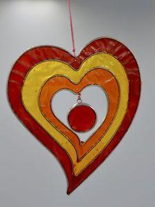 Red Orange Heart Logo - NEW SINGLE STAINED GLASS HEART HANGING SUN CATCHER RED YELLOW ORANGE