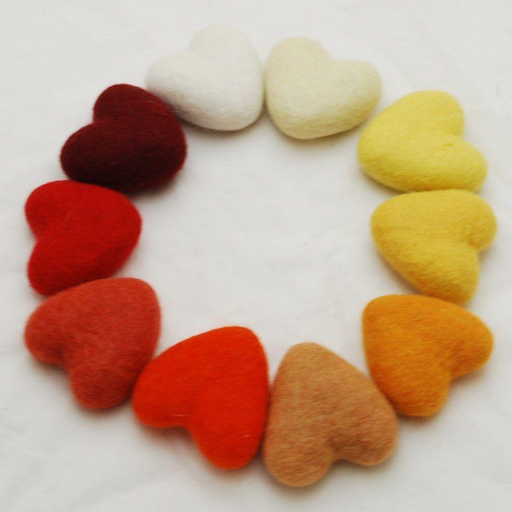 Red Orange Heart Logo - 100% Wool Felt Heart - 6cm - Red Orange Yellow Colours - 10 hearts ...