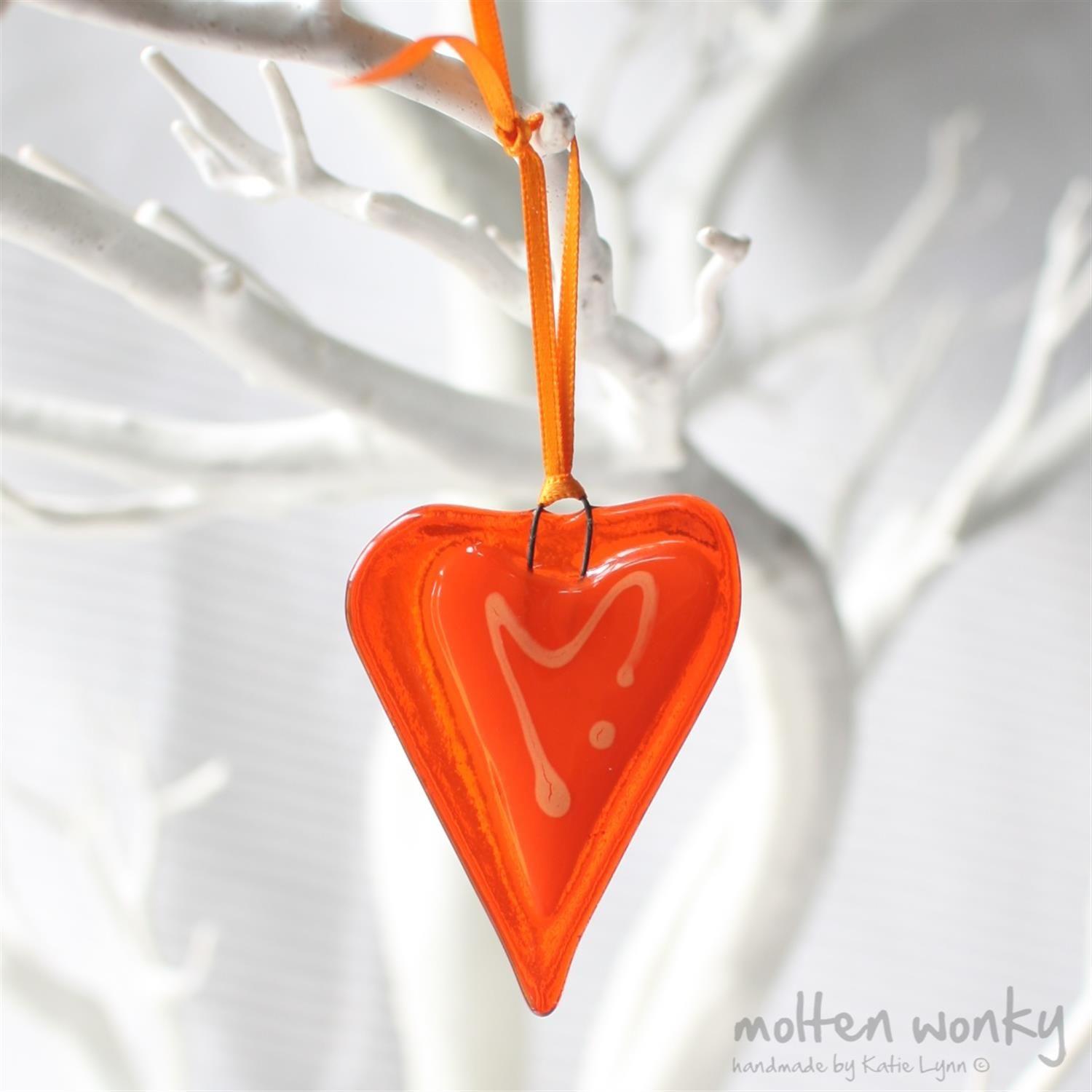 Red Orange Heart Logo - Orange Fused Glass Little Love Heart Decoration Gift by Molten Wonky
