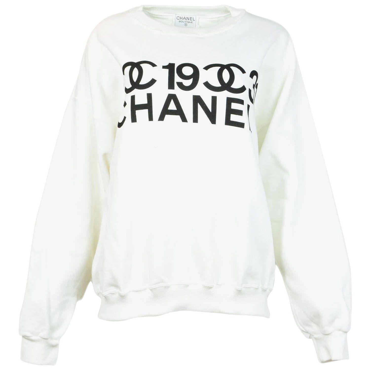 CC and White Logo - Chanel 2001 Collector's White/Black Crew Neck CC Logo Hoodie Sz ...