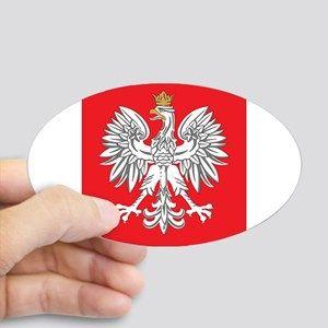 Bird On Red Oval Logo - Polish Poland Coat Arms Flag Red Bird Crest Oval Stickers