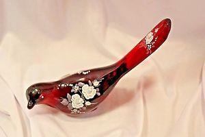 Bird On Red Oval Logo - REDUCED Fenton Bird of Paradise Ruby Red Hand Painted Signed Logo