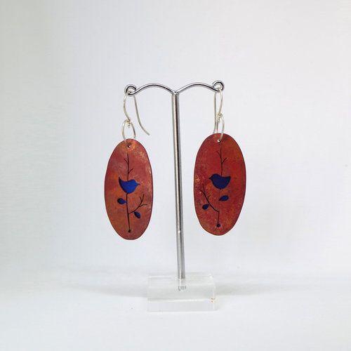 Bird On Red Oval Logo - Red Oval Bird On A Branch Earrings — Kate Rhodes