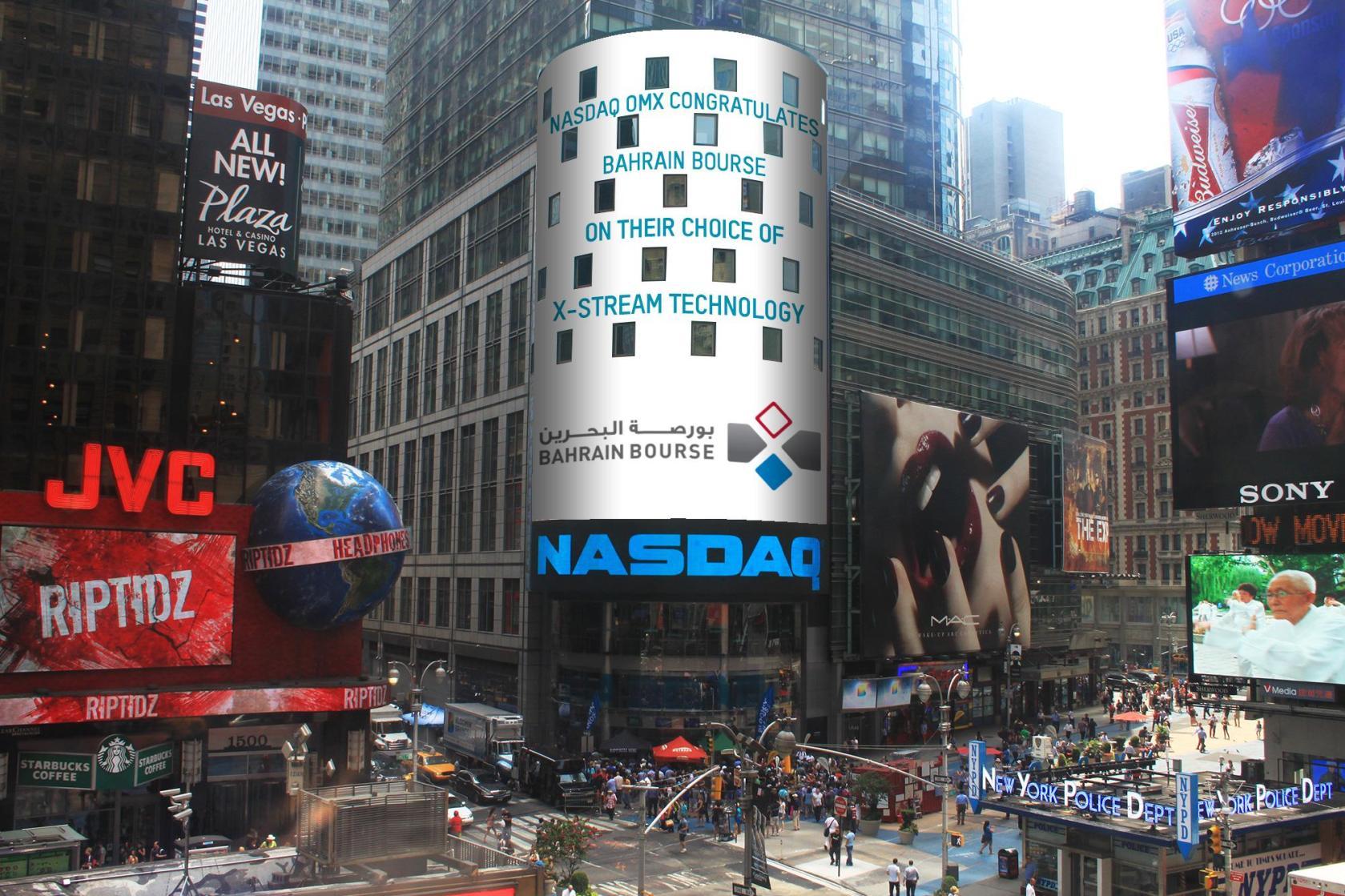 New Nasdaq Logo - Bahrain Bourse's Logo on the Main Screens of NASDAQ Exchange in ...