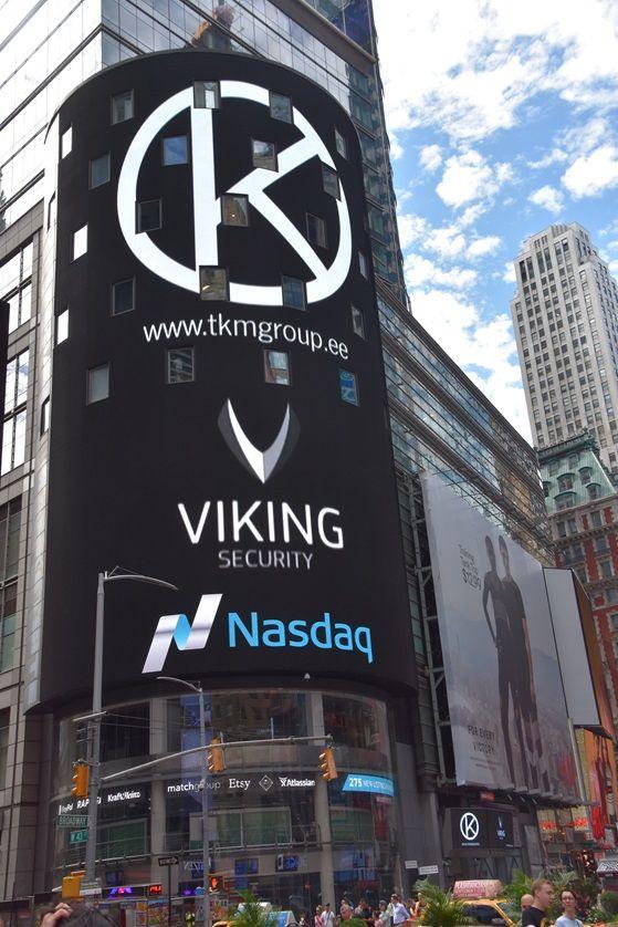 New Nasdaq Logo - Viking Security AS logo on New York Time Squares Nasdaq big screens ...