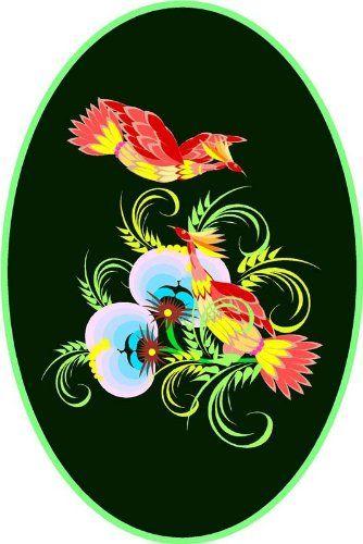 Bird On Red Oval Logo - Red & Yellow Oriental Pheasant Birds Vinyl