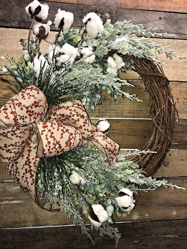 Rustic Wreath Logo - Rustic Wreath, Rustic Christmas Wreath, Rustic Winter Wreath, Cotton