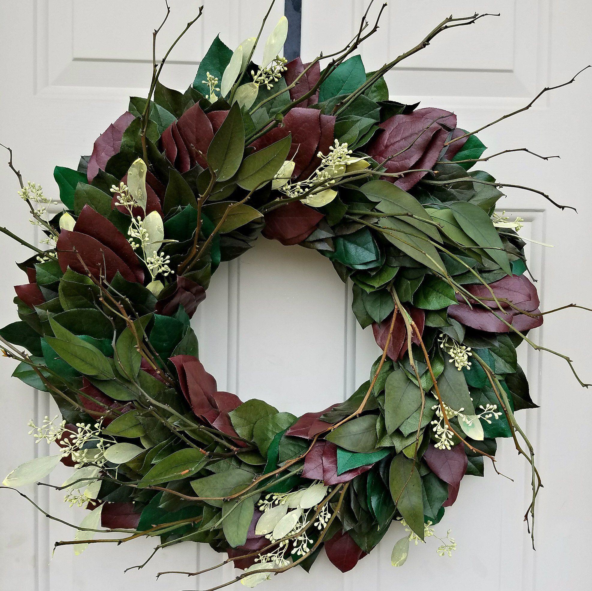 Rustic Wreath Logo - Eucalyptus wreath, leaf wreath, burgundy wreath, rustic wreath