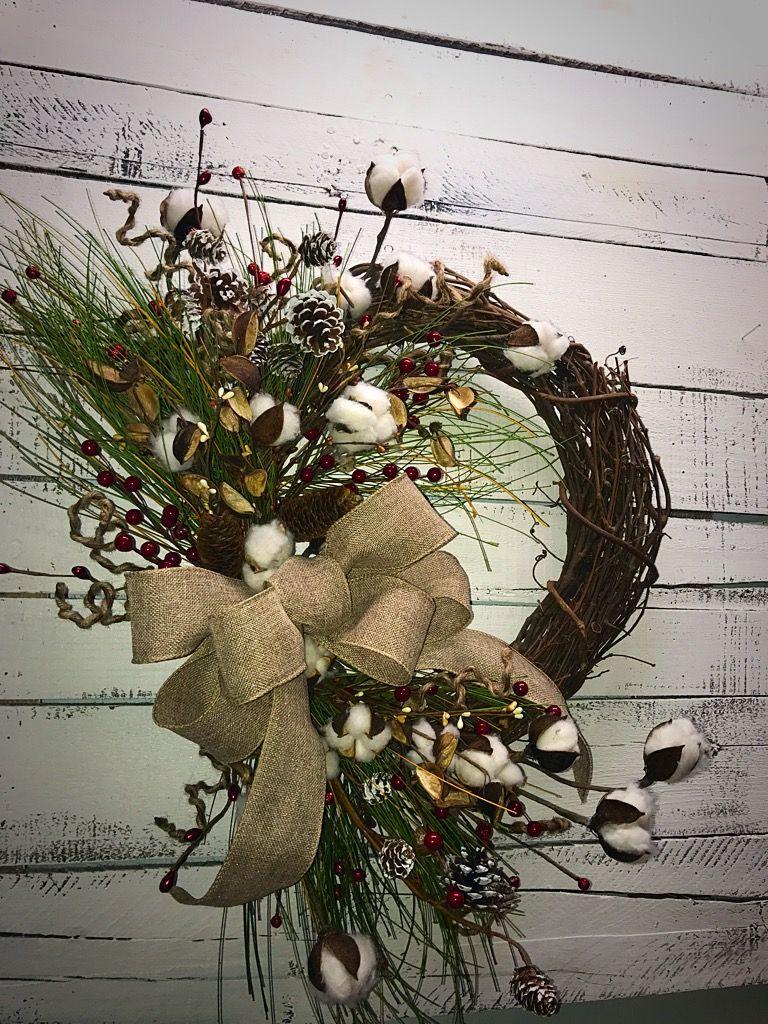 Rustic Wreath Logo - Rustic Winter Wreath, Rustic Wreath, Rustic Cotton Bolls Winter ...