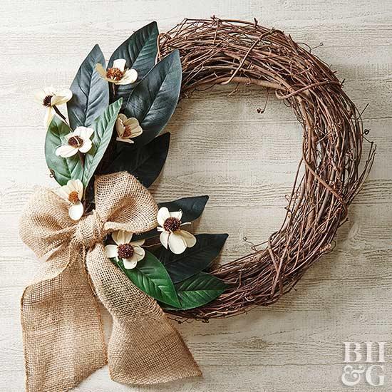 Rustic Wreath Logo - DIY Rustic Fall Wreath: Twig Wreath & Magnolia Leaves | Better Homes ...