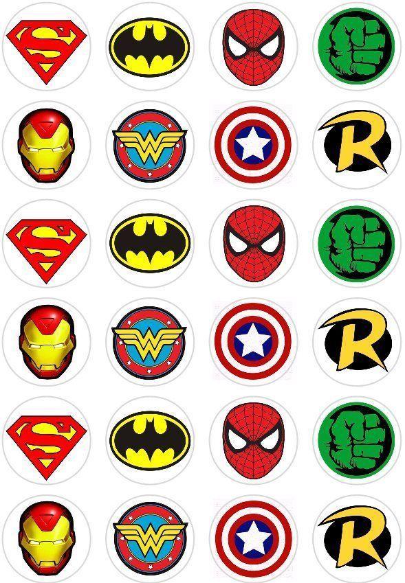 Comic Book Hero Logo - 24 Super Hero Logo Retro Comic Book Cupcake fairy Cake Toppers Rice ...