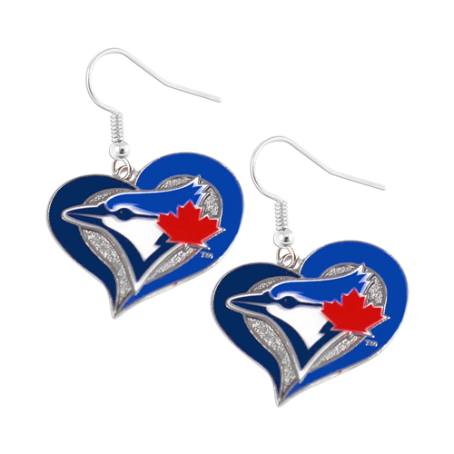 Blue Jay Sports Logo - MLB Toronto Blue Jays Sports Team Logo Dangle Swirl Heart Earring