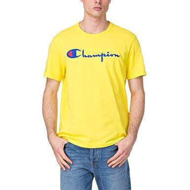 Yellow S Logo - Champion T Shirt Script Logo: Amazon.co.uk: Clothing