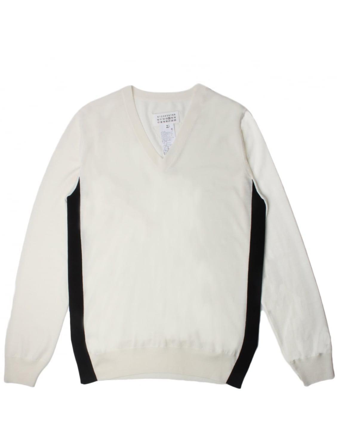 Off Ehite V Logo - Maison Margiela Off-white V-neck Knitted Jumper in White for Men - Lyst