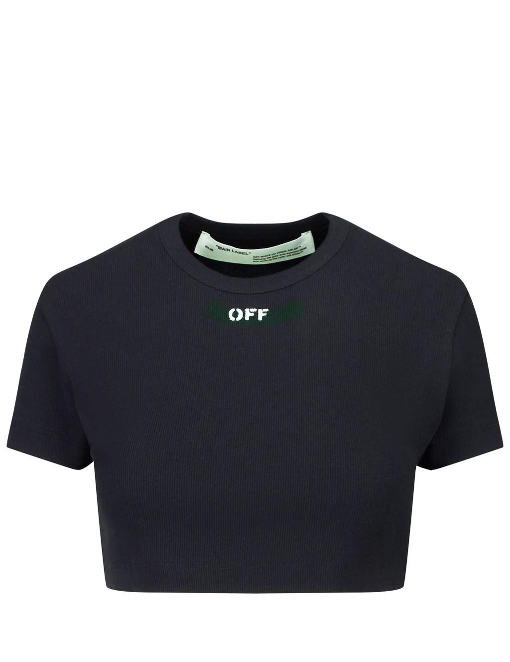 Off Ehite V Logo - Off White Women's Black Paint Logo Cropped T Shirt. GIULIOFASHION