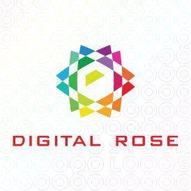 Orange Yellow Red Blue Logo - Playful logo of a rose flower that has a software, technology