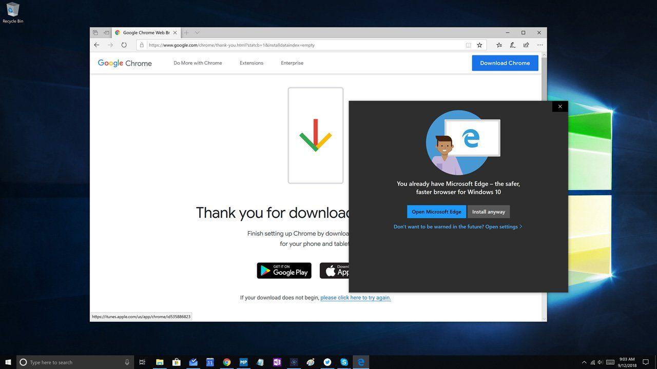 Chrome Windows Logo - Windows 10 Now Warns Users Not to Install Chrome or Firefox ...