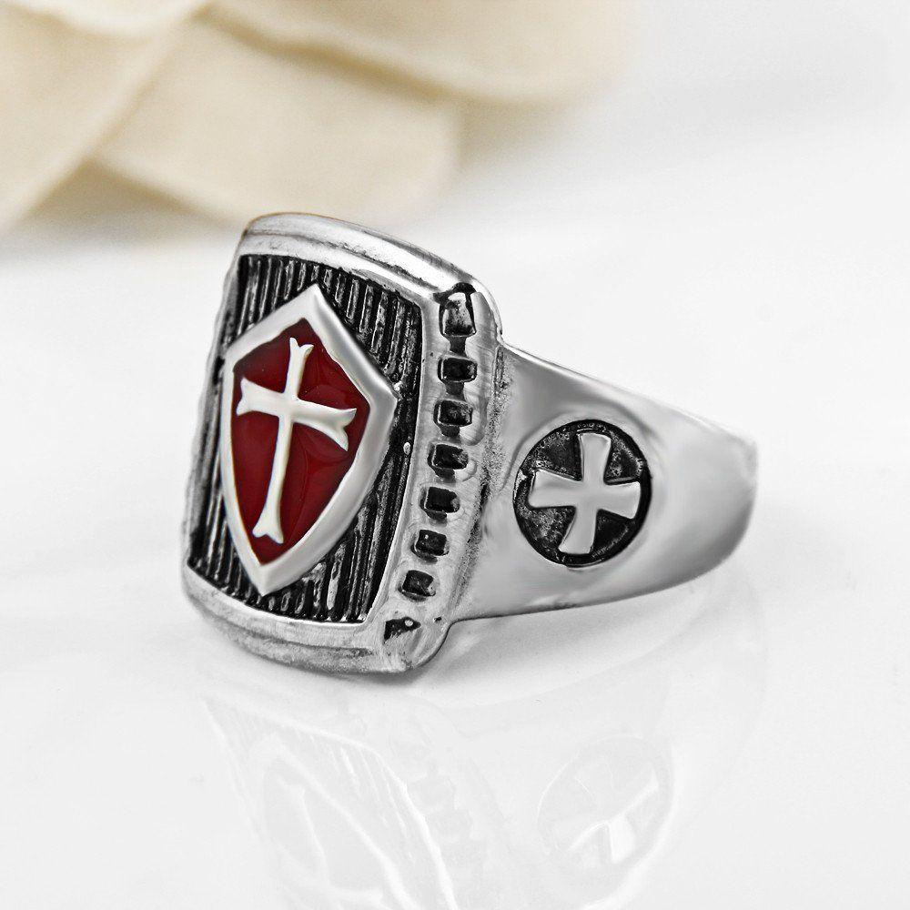 Red Cross Ring Logo - Knights Templar / Masonic Ring With Red Cross On Armor Shield