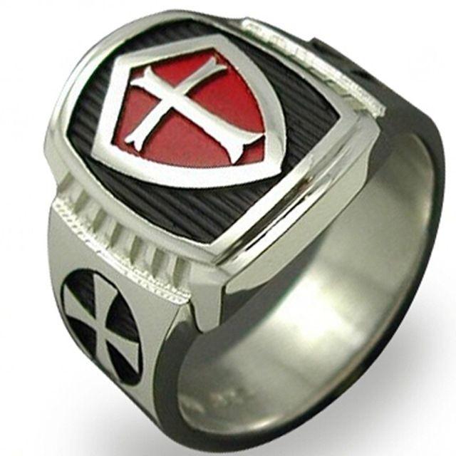 Red Cross Ring Logo - Size 7 15 Stainless Steel Titanium Red Armor Shield Knight Templar ...