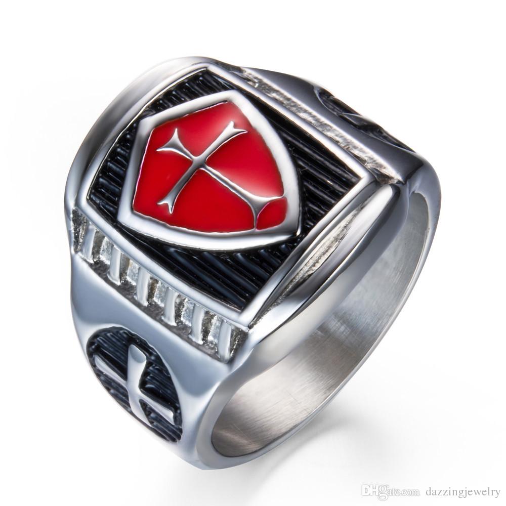 Red Cross Ring Logo - Wholesale 316 Stainless Steel Men'S Women Red Lodge Enamel