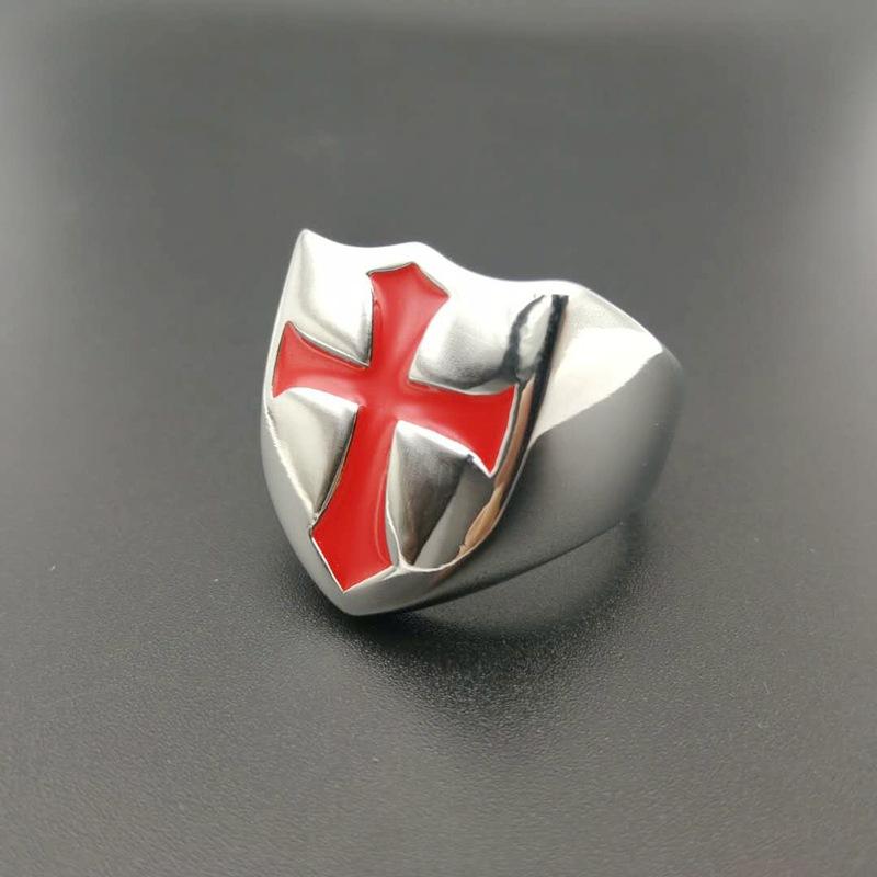 Red Cross Ring Logo - Cool Mens Chunky Red Cross Ring Gold Color Stainless Steel Knights