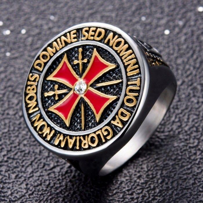 Red Cross Ring Logo - Crusader Titanium Steel Ring Diamond Red Cross Stainless Steel ...