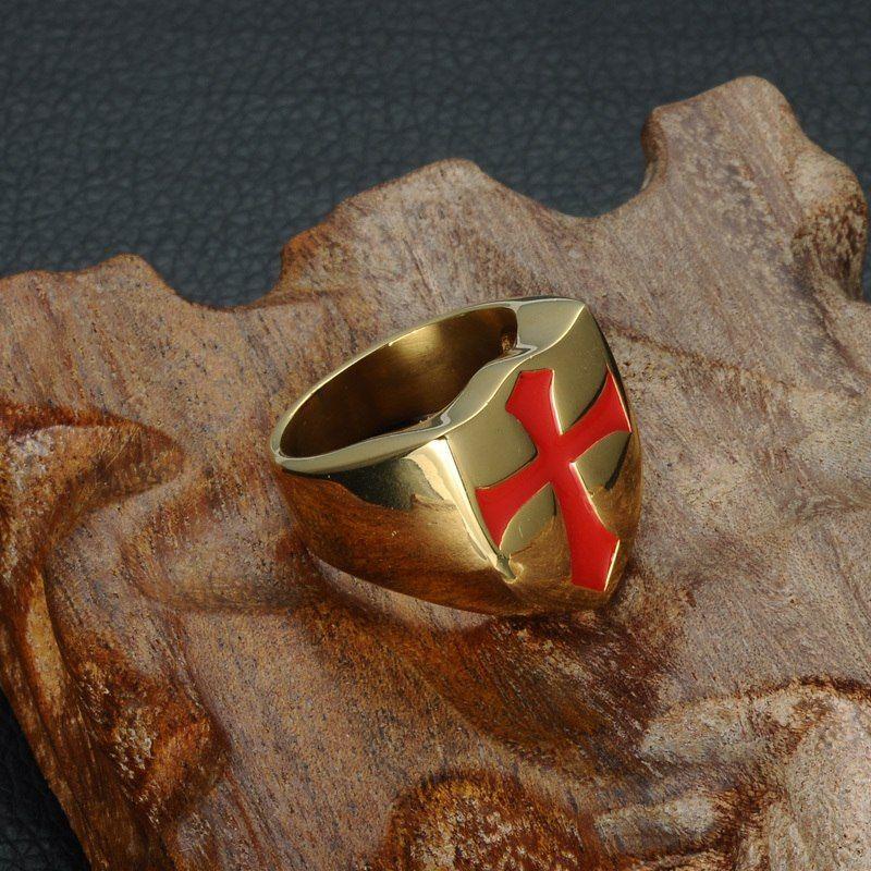 Red Cross Ring Logo - Mens Blood Red Cross Stainless Steel Knights Templar Style Armor ...