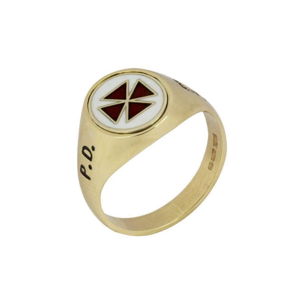 Red Cross Ring Logo - 9ct Yellow Gold Masonic Red Cross & White Ring