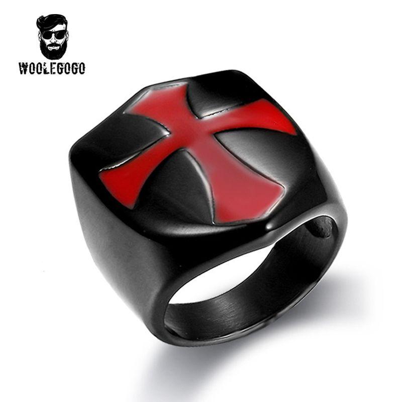 Red Cross Ring Logo - Mens Jewelry Biker Red Cross Armor Shield Rings Vintage Stainless ...