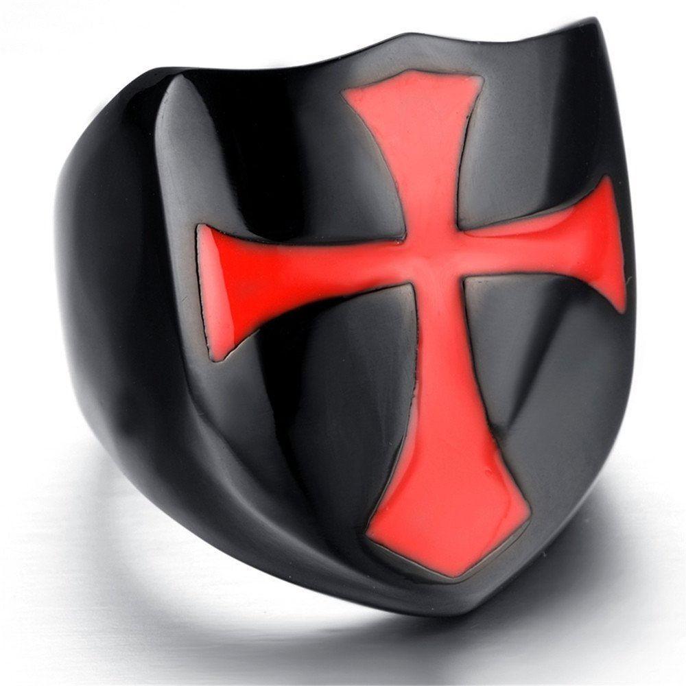 Red Cross Ring Logo - MENDINO Men's Stainless Steel Ring Masonic Knight Templar Red Cross ...