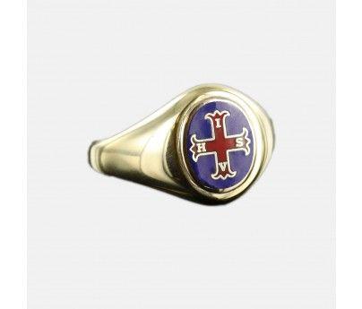 Red Cross Ring Logo - Gold Plated Solid Silver Red Cross of Constantine Masonic Ring (Blue ...