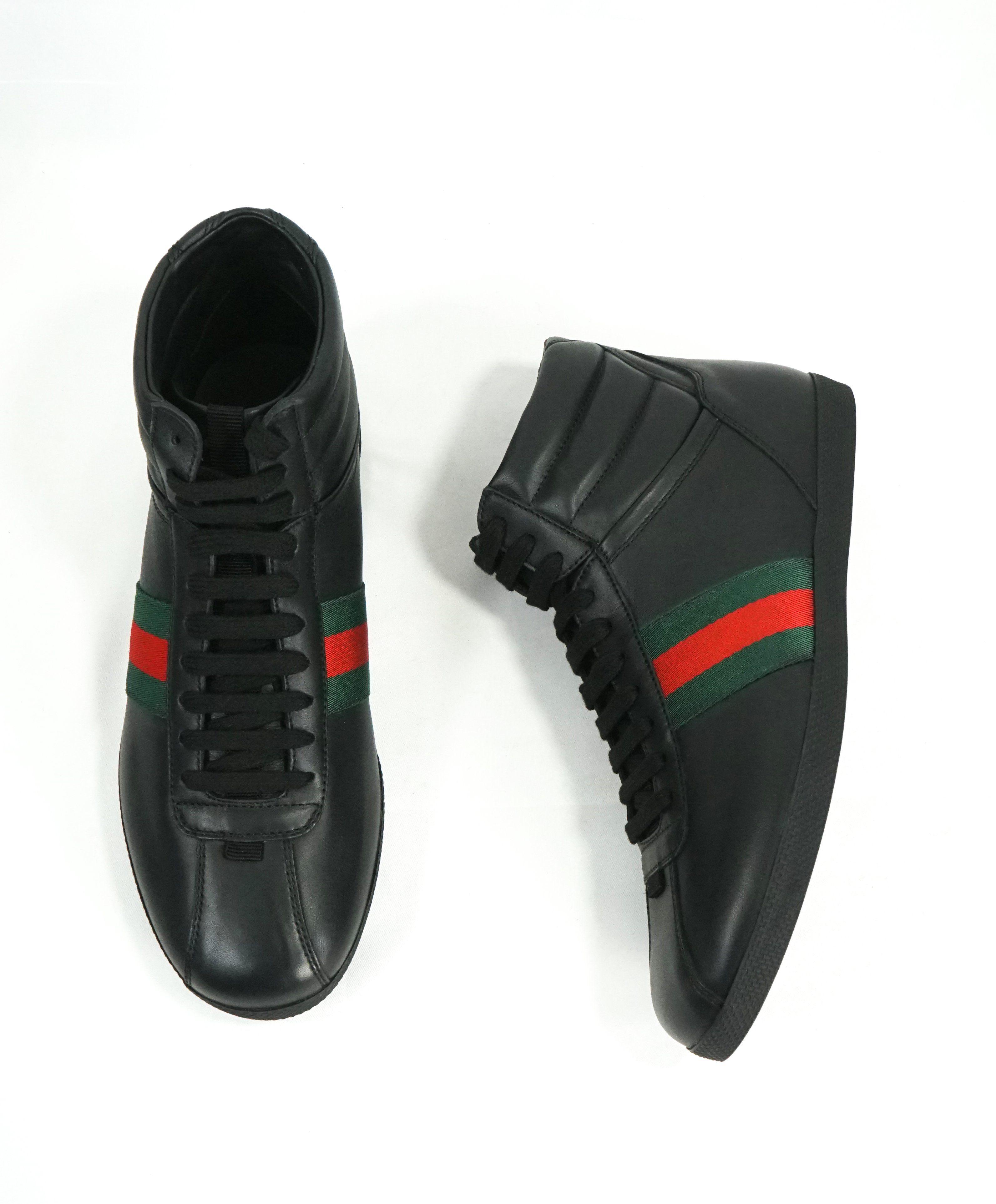 Black Red and Green Logo - GUCCI -Red and Green Logo Stripe GG High Top Black Sneakers
