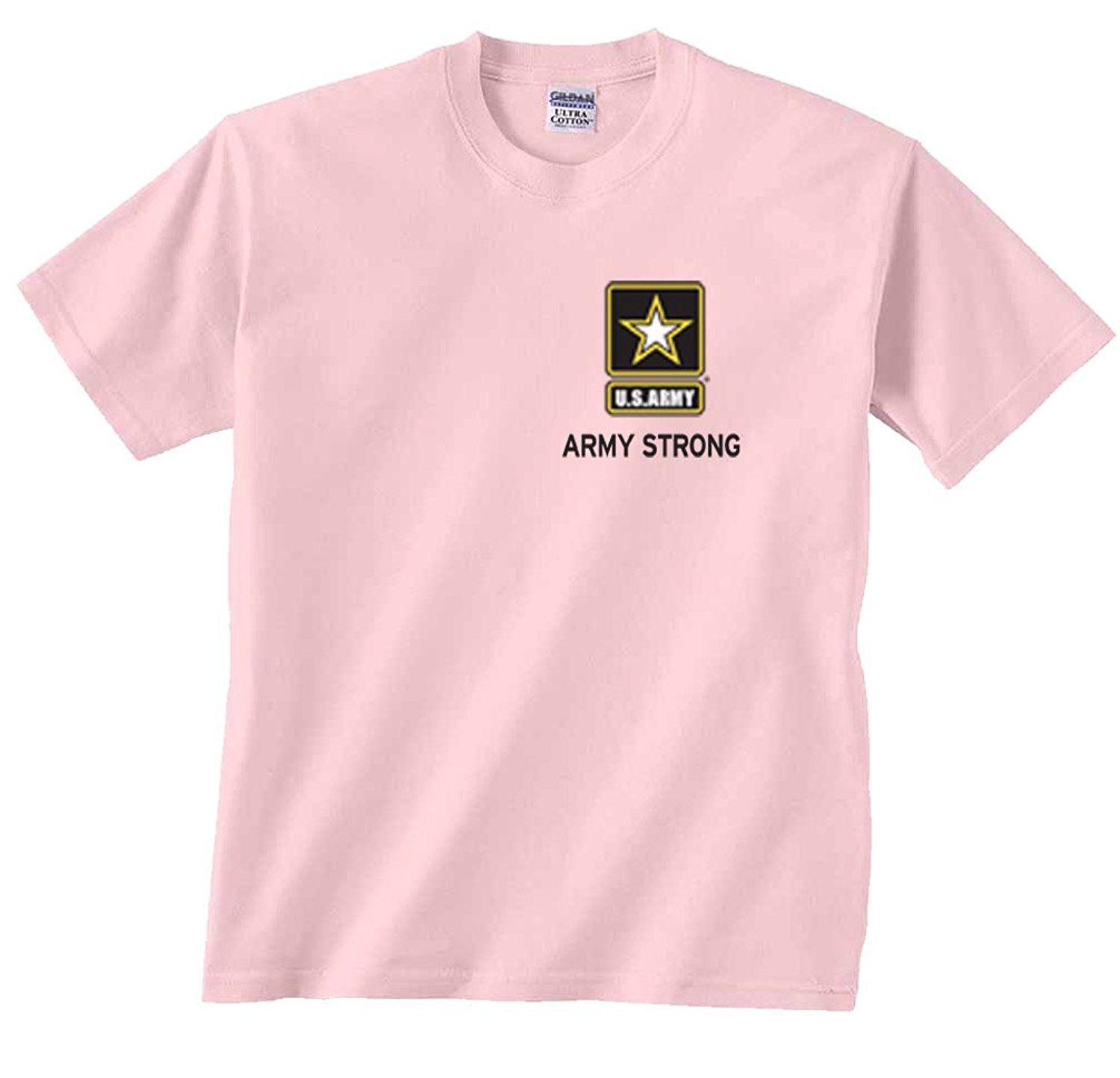 Pink Star Logo - Fair Game US Army Strong Star Logo Black Chest Print T-Shirt-Light Pink-