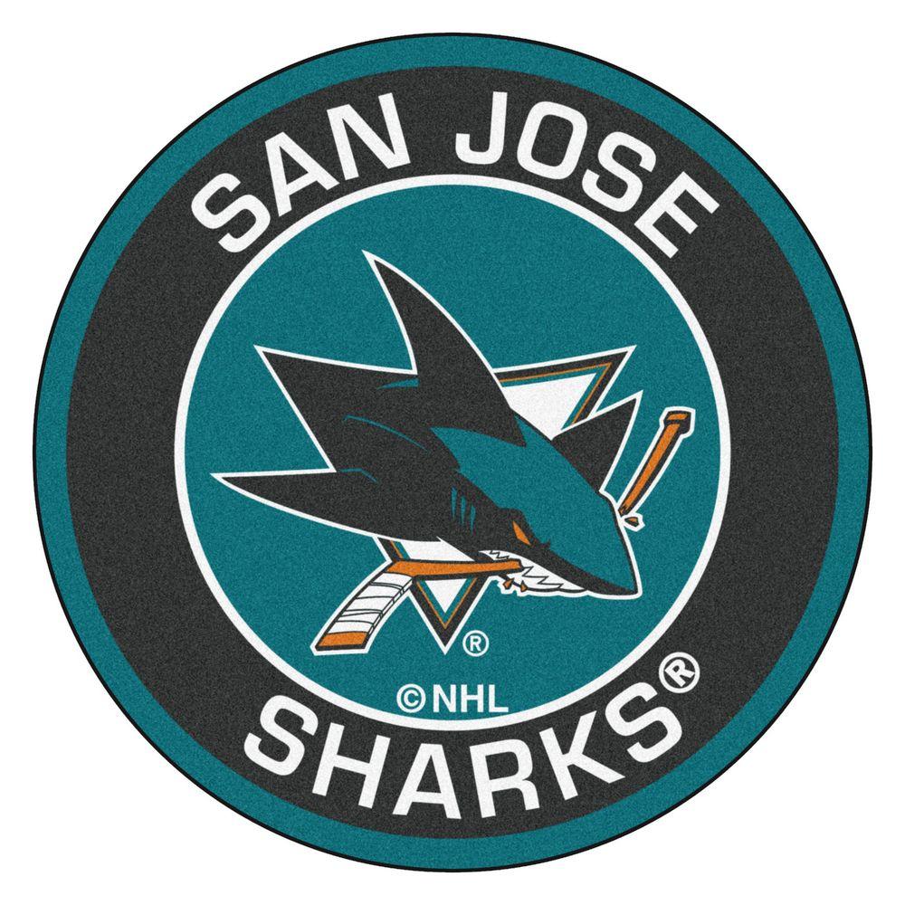 San Jose Sharks Logo - FANMATS NHL San Jose Sharks Black 2 Ft. X 2 Ft. Round Area Rug 18885