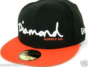 Red and Black Diamond Co Logo - Diamond Supply Co. Cap OG Script Fitted Hat New Era 59Fifty Red