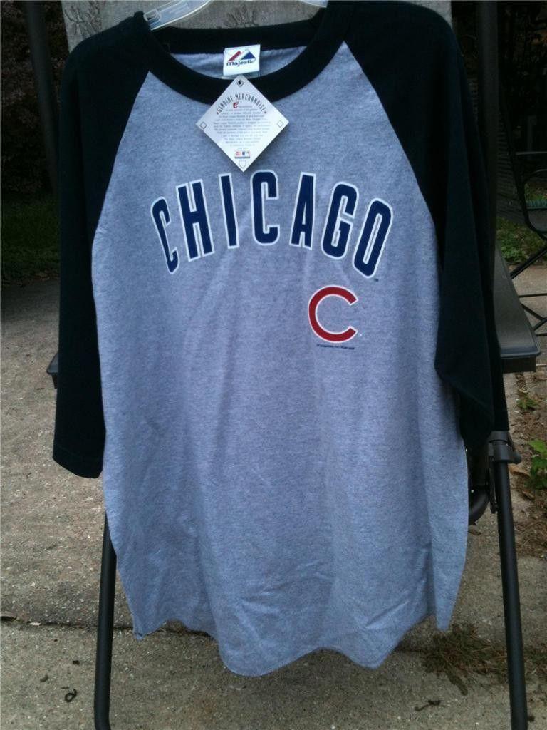 Chicago Red C Logo - NWT XL MENS Chicago Cubs Majestic Gray & Blue 3/4 Baseball Red C ...