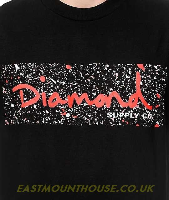 Black and Red Diamond Logo - Mens Diamond Co Splatter Box Logo Black & Red T-Shirt - Black ...