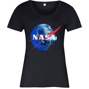 Star Wars NASA Logo - Star Wars Galactic Empire T-Shirt, NASA Death Star Logo Spoof Ladies ...
