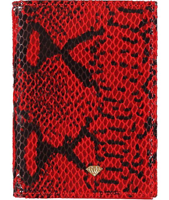 Red and Black Diamond Co Logo - Diamond Supply Co Red & Black Snake Print Bifold Wallet