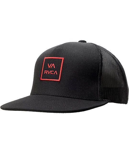 Red RVCA Logo - RVCA VA All The Way Black & Red Trucker Snapback Hat