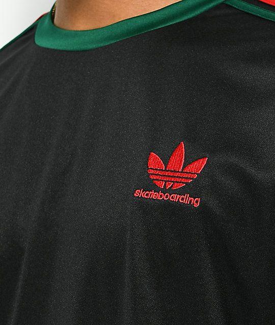 Red and Black Adidas Logo - adidas Black, Red & Green Skate Jersey | Zumiez