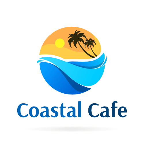 Blue and Yellow Restaurant Logo - Coastal Cafe Restaurant Logo Templates | Bobcares Logo Designs Services